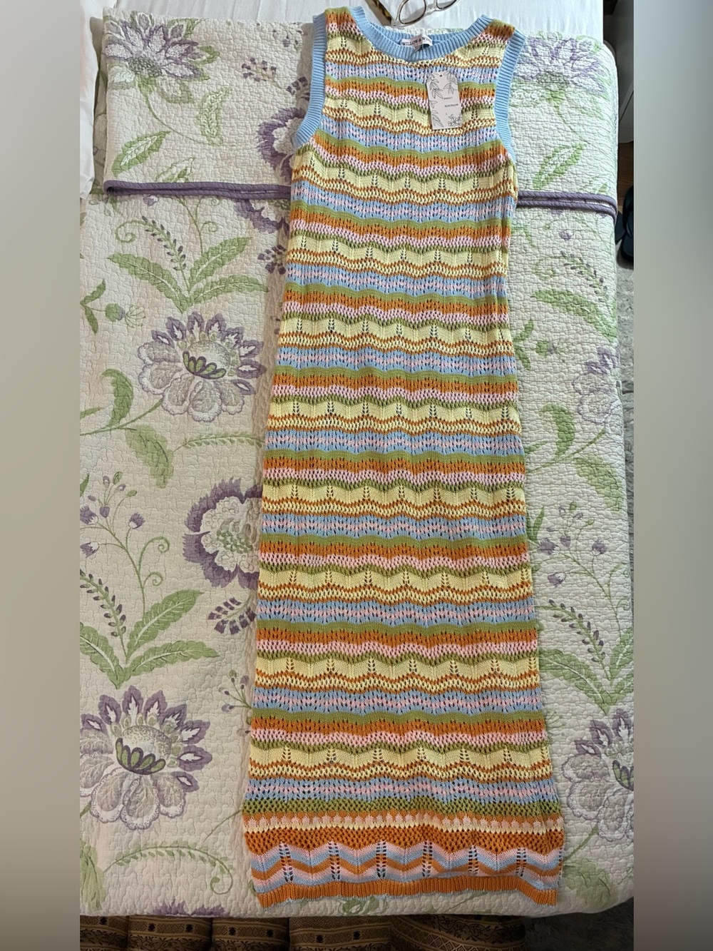 Sleeveless Cotton Knit Striped Maxi dress- Pastel Multicolor